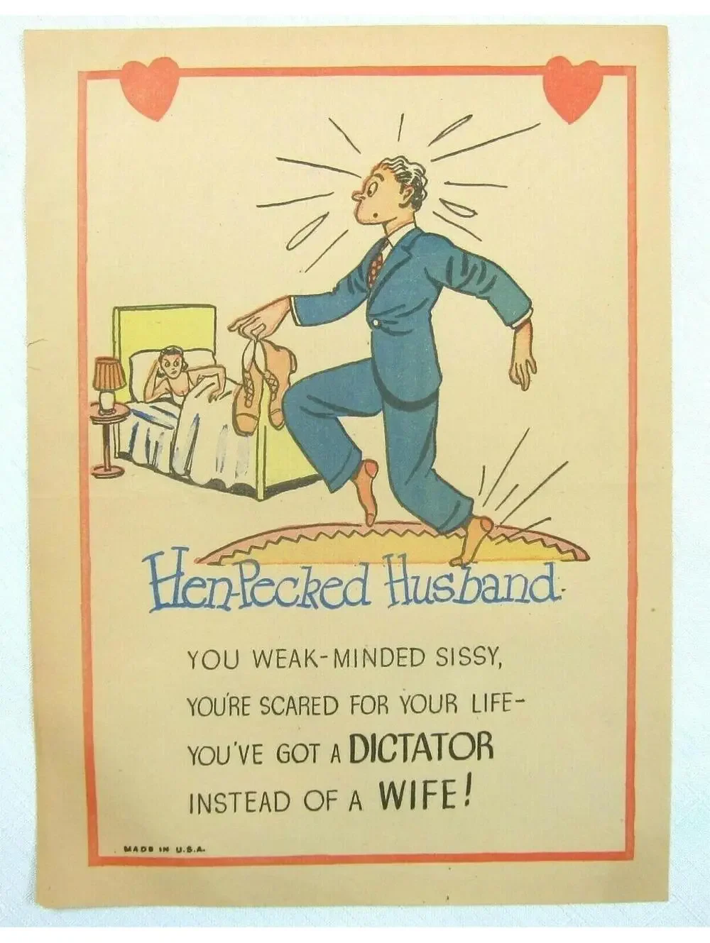 Vintage Vinegar Valentine Hen-Pecked Husband Penny Dreadful Insult Poem Ephemera